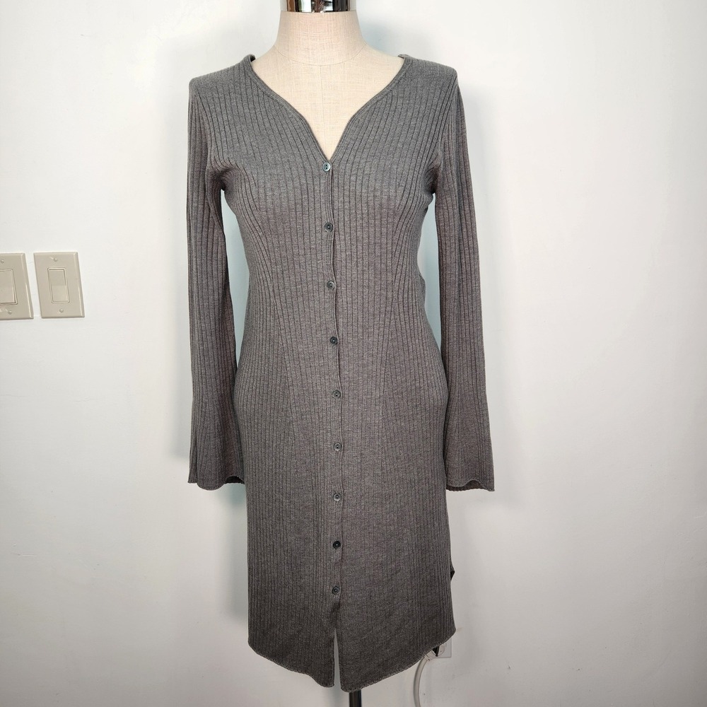 UNIQLO Mame‎ Kurogouchi 3D Knit Ribbed Long Cardigan M Gray Button Front